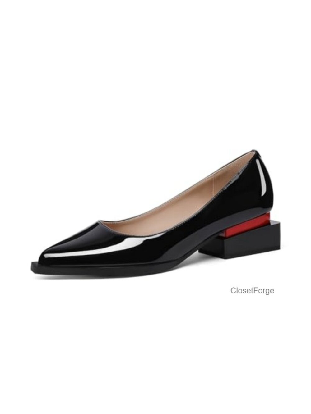 Women's Chunky Heel Pumps with Arch Support, Pointed Toe, Low Heel, Dressy